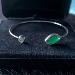 Sterling silver with sim. emerald cz cuff bracelet